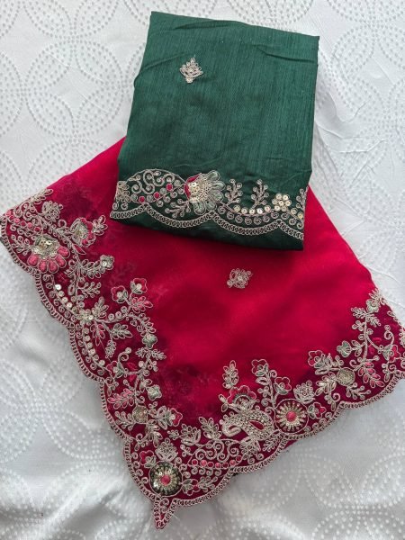 Opulent Hot Pink Chiffon Silk Party Wear Saree with Embroidered Banglory Silk Blouse Silk Sarees Wholesale