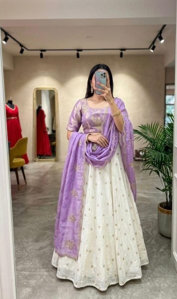 Opulent Lavender Chinnon Silk Lehenga Set with 6 Meter Flare and Embroidered Dupatta Designer Lehenga Choli