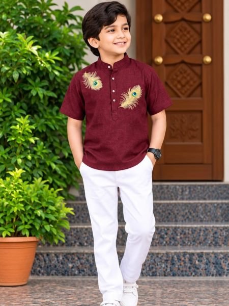 Opulent Maroon Boys Traditional Jippa Set with Beautiful Printed Collection 
