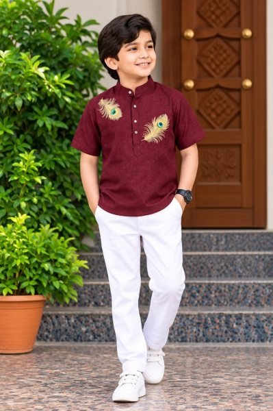 Opulent Maroon Boys Traditional Jippa Set with Beautiful Printed Collection Boys Wear