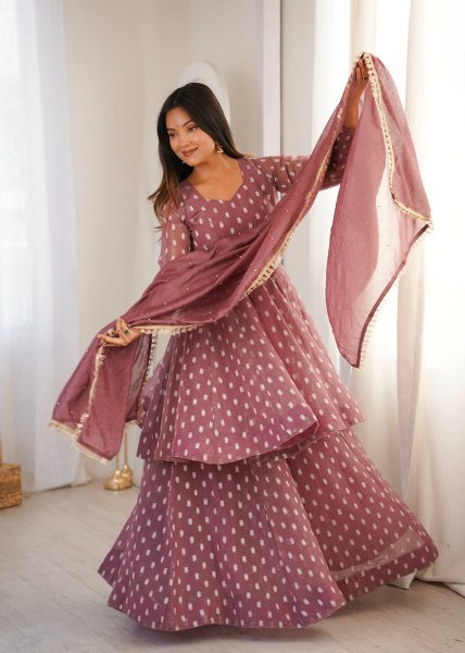 Opulent Mauve Crunchy Silk Sharara Suit Set with Jacquard Butti Work Ready To Wear Collection