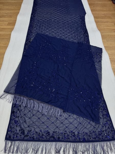 Opulent Navy Blue Bollywood Faux Georgette Saree with Sequins for Party Wear Bollywood Fancy Sarees Wholesale