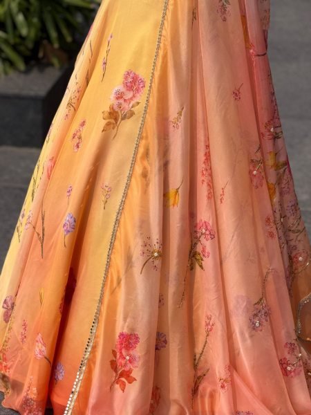 Opulent Orange Pure Soft Organza Digital Printed Lehenga Choli with Katdana Work Designer Lehenga Choli