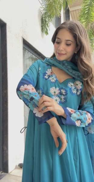 Opulent Organza Gown with Embroidery Sequin Work and Lace Border Dupatta for Occasinal Wear Printed Kurtis