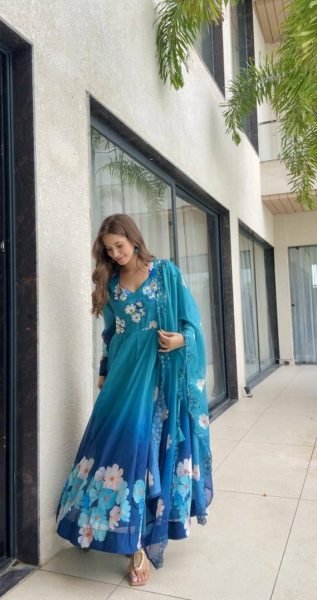 Opulent Organza Gown with Embroidery Sequin Work and Lace Border Dupatta for Occasinal Wear Printed Kurtis