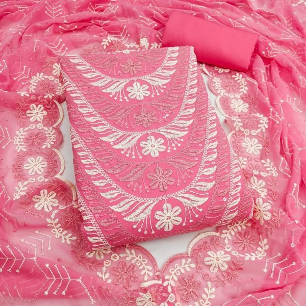 Opulent Pink Georgette Heavy Multi Siffly Work Top Bottom Dupatta Set at Manufacturer  Color Set Matching Dress Material Wholesale