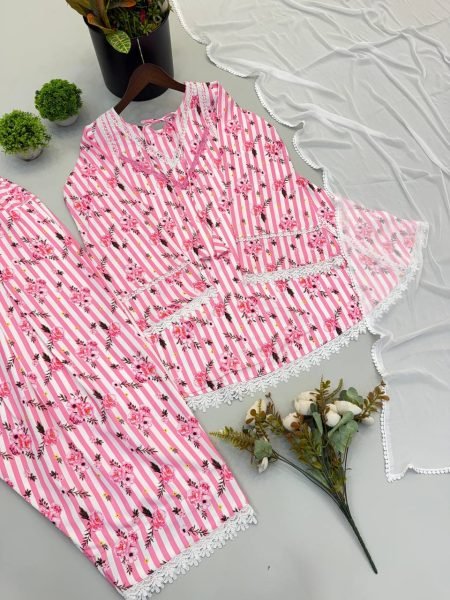 Opulent Pink Heavy Pure Natural Crepe Farshi Pant Suit with Nazmin Dupatta Ready To Wear Collection