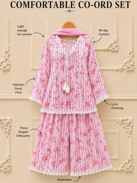 Opulent Pink Heavy Pure Natural Crepe Farshi Pant Suit with Nazmin Dupatta Ready To Wear Collection