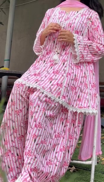 Opulent Pink Heavy Pure Natural Crepe Farshi Pant Suit with Nazmin Dupatta Ready To Wear Collection