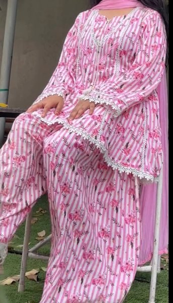 Opulent Pink Heavy Pure Natural Crepe Farshi Pant Suit with Nazmin Dupatta Ready To Wear Collection