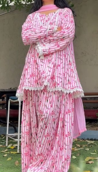 Opulent Pink Heavy Pure Natural Crepe Farshi Pant Suit with Nazmin Dupatta Ready To Wear Collection