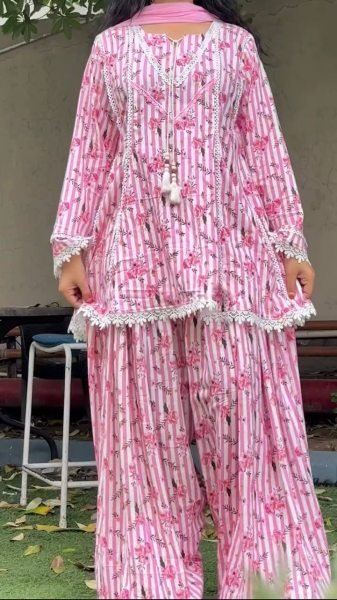 Opulent Pink Heavy Pure Natural Crepe Farshi Pant Suit with Nazmin Dupatta Ready To Wear Collection