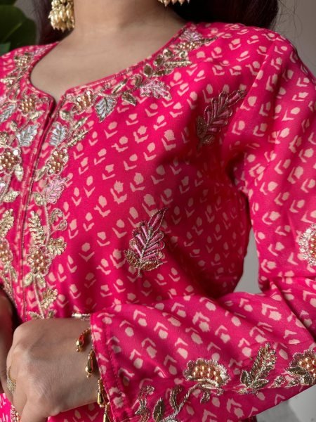 Opulent Pink Printed Chinon Embroidered Kurti Sharara with Dupatta for Wedding Wear at Wholesale Rate  Ready To Wear Collection