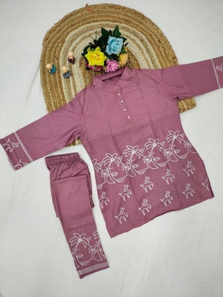 Opulent Pink Rayon Silk Embroidered Kurti Pant Set for Office Wear CO ORD Sets