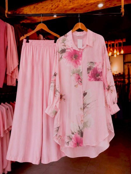 Opulent Pink Women's Butter Silk Shirt and Palazzo Two Piece Set For Festival CO ORD Sets