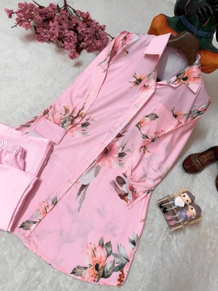Opulent Pink Women's Butter Silk Shirt and Palazzo Two Piece Set For Festival CO ORD Sets