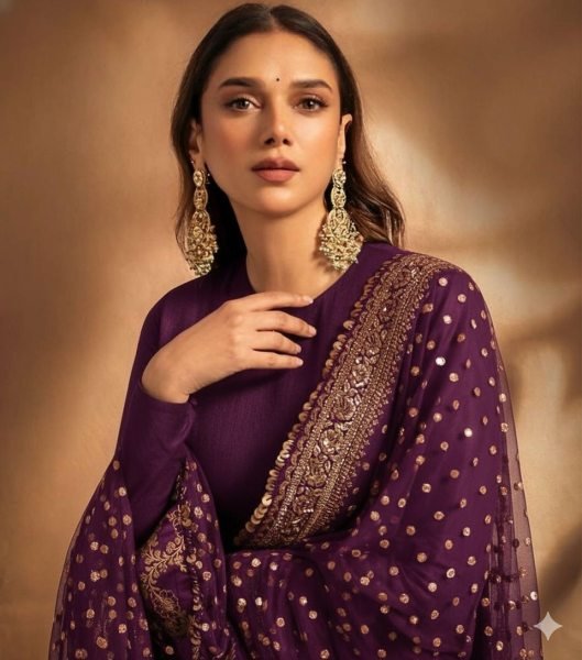 Opulent Purple Fox Georgette Embroidered Gown with Heavy Sequence Work and Matching Dupatta Ready To Wear Collection