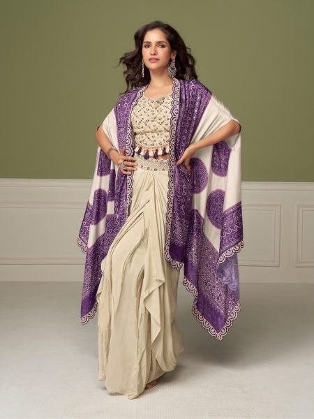 Opulent Purple Ruhi Real Chinon 3 Piece Ethnic Wear Set with Digital Dupatta 