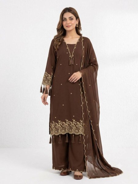 Opulent Rayon Top Palazzo Set with Embroidery Work and Border Latkan Dupatta For Women Ready To Wear Suit