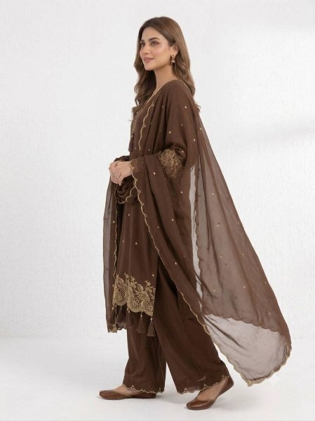 Opulent Rayon Top Palazzo Set with Embroidery Work and Border Latkan Dupatta For Women Ready To Wear Collection