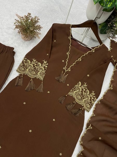 Opulent Rayon Top Palazzo Set with Embroidery Work and Border Latkan Dupatta For Women Ready To Wear Collection