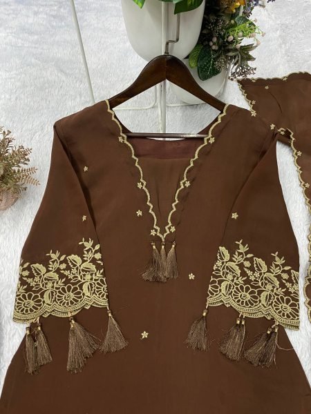 Opulent Rayon Top Palazzo Set with Embroidery Work and Border Latkan Dupatta For Women Ready To Wear Collection