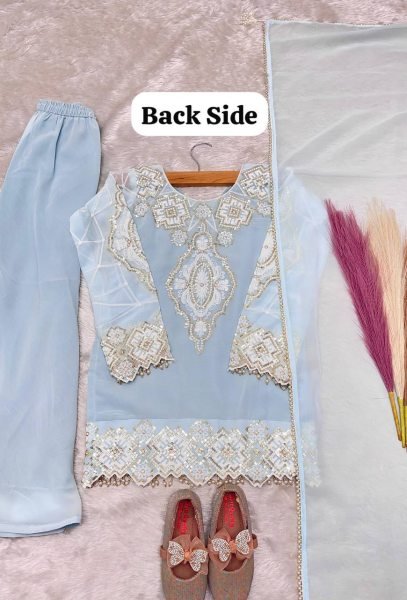 Opulent Sky Blue Girls Wedding Wear Top Palazzo Set with Sequence Work Girls Wear