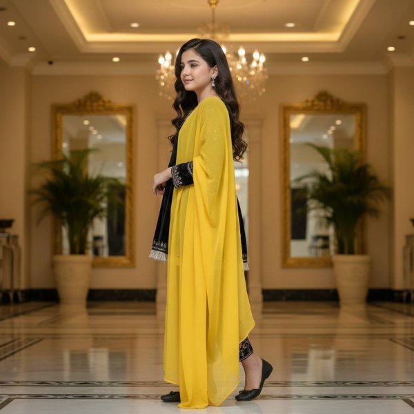 Opulent Viscose Velvet Embroidered Top Bottom Suit with Dupatta for Unique Style Girls Wear