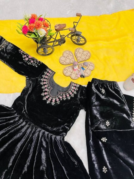 Opulent Viscose Velvet Embroidered Top Bottom Suit with Dupatta for Unique Style Girls Wear