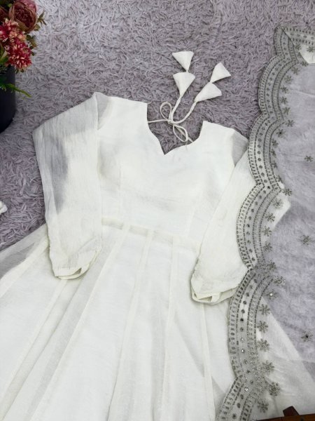 Opulent White Fully Stitch Gown with Matching Bottom and Dupatta for Wedding Wear  Anarkali Kurtis 