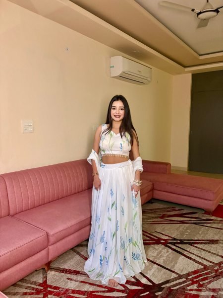 Opulent White Georgette Lehenga Choli with Hand Painted Floral Print Designer Lehenga Choli