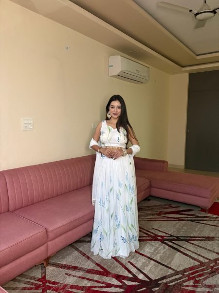 Opulent White Georgette Lehenga Choli with Hand Painted Floral Print Designer Lehenga Choli