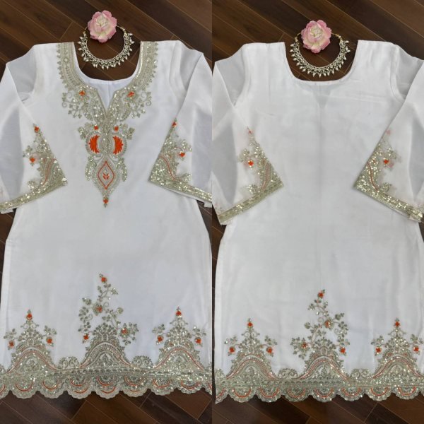 Opulent White Thread and Sequence Faux Georgette Sharara Suit for Wedding Collection Ready To Wear Collection