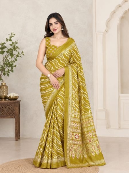 Opulent Yellow Designer Cotton Slub Saree with Leheriya Print Pallu For Wedding Sarees 
