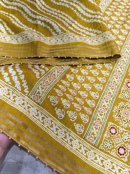 Opulent Yellow Designer Cotton Slub Saree with Leheriya Print Pallu For Wedding Printed Cotton Sarees Wholesale