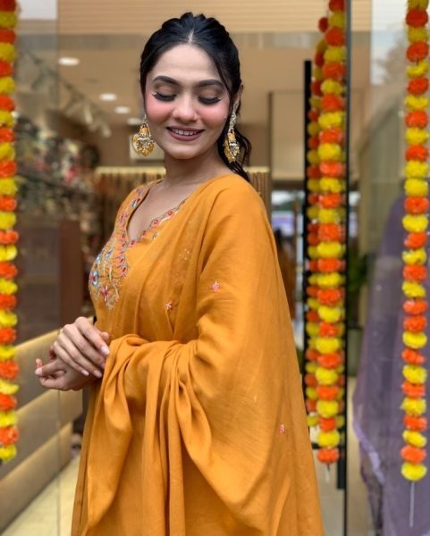 Orange Angrakha-Style Embroidered Kurti Set with Chanderi Dupatta At Best Price 3 Piece Kurti Set