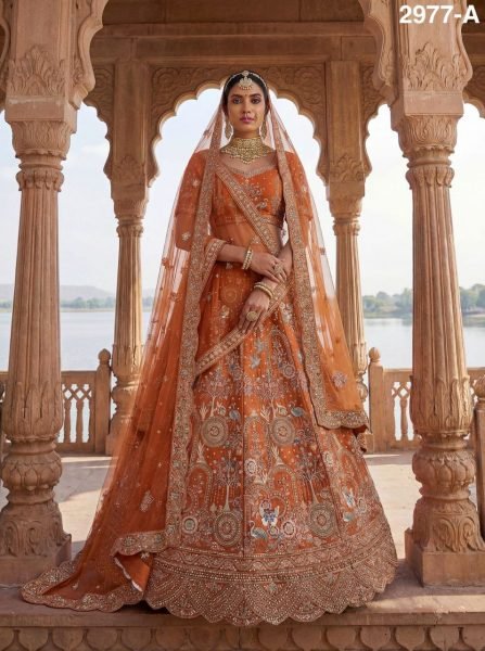 Orange Bridal Lehenga with Zari Dori and Diamond Work at Manufacturer Price Bridal Lehenga Choli