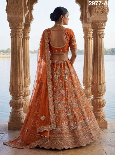 Orange Bridal Lehenga with Zari Dori and Diamond Work at Manufacturer Price Bridal Lehenga Choli