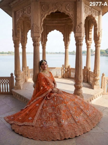 Orange Bridal Lehenga with Zari Dori and Diamond Work at Manufacturer Price Bridal Lehenga Choli