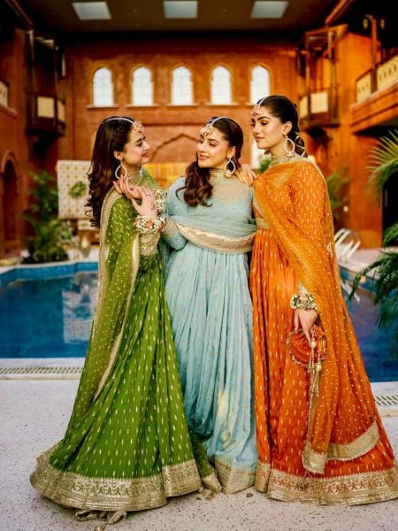 Orange Chinon Anarkali Dress With Tassel Sleeves And Dupatta Ready To Wear Suit