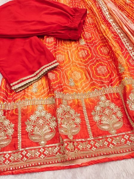 Orange Chinon Silk Anarkali Suit with Embroidery Sequins Coding Work and Nazneen Dupatta Anarakali Gown Wholesale