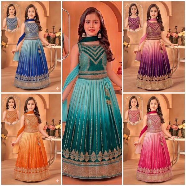 Orange Chinon Silk Lehenga Choli with Sequin Embroidery and Butterfly Net Dupatta for Festive Wear Girls Wear