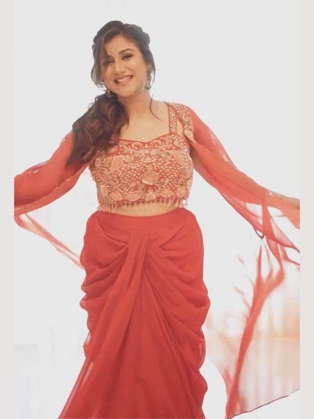 Orange Faux Georgette Embroiderery Lehenga Set with Shrug Designer Party Wear Ready To Wear Suit