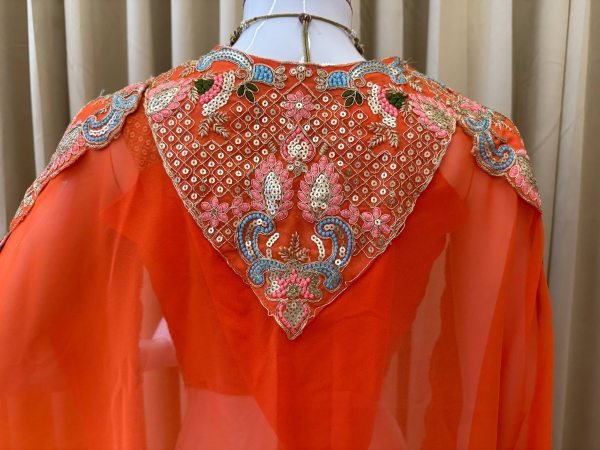 Orange Faux Georgette Embroiderery Lehenga Set with Shrug Designer Party Wear Ready To Wear Collection
