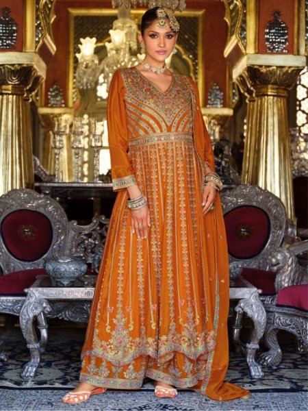 Orange Festival Wear Heavy Chinon Embroidered Suit Set with Boutique Quality Finish Salwar Kameez