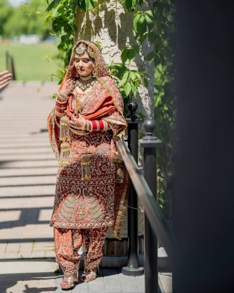 Orange Heavy Crepe Silk Punjabi Suit with Farshi Salwar for Wedding Wear Ready To Wear Collection