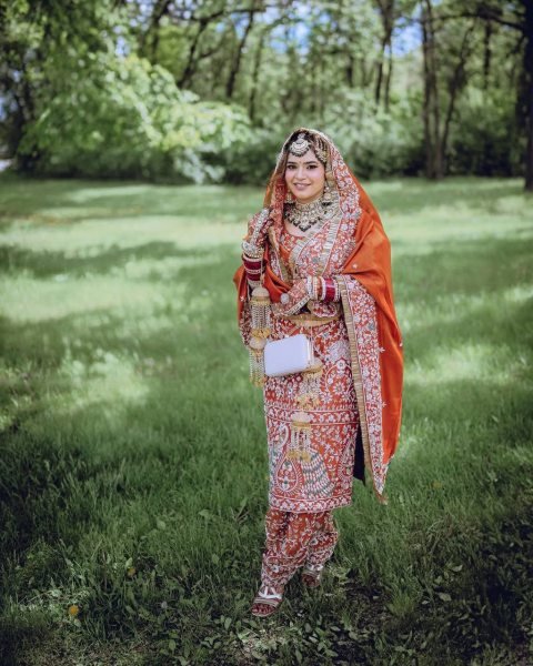 Orange Heavy Crepe Silk Punjabi Suit with Farshi Salwar for Wedding Wear Ready To Wear Collection