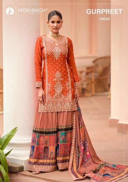 Orange Luxury Chinon Silk Top Plazzo Set for Party and Wedding Wear Designer Plazzo Salwar Suits Wholesale