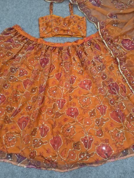 Orange Party Wear Taby Silk Lehenga Choli with Real Mirror Work at Manufacturer Rate Designer Lehenga Choli
