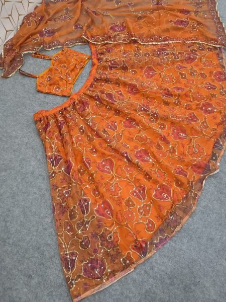 Orange Party Wear Taby Silk Lehenga Choli with Real Mirror Work at Manufacturer Rate Designer Lehenga Choli